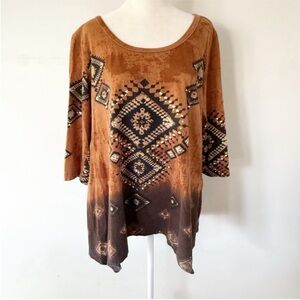 Vintage Women Asymmetrical Aztec Rhinestone Top Large 90s Boho Southwestern